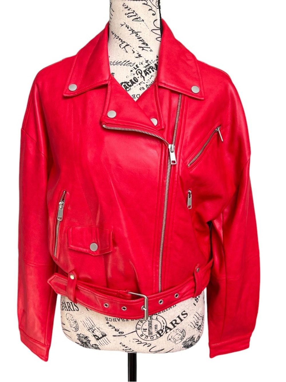 Avec Les Filles Red Leather Moto Jacket